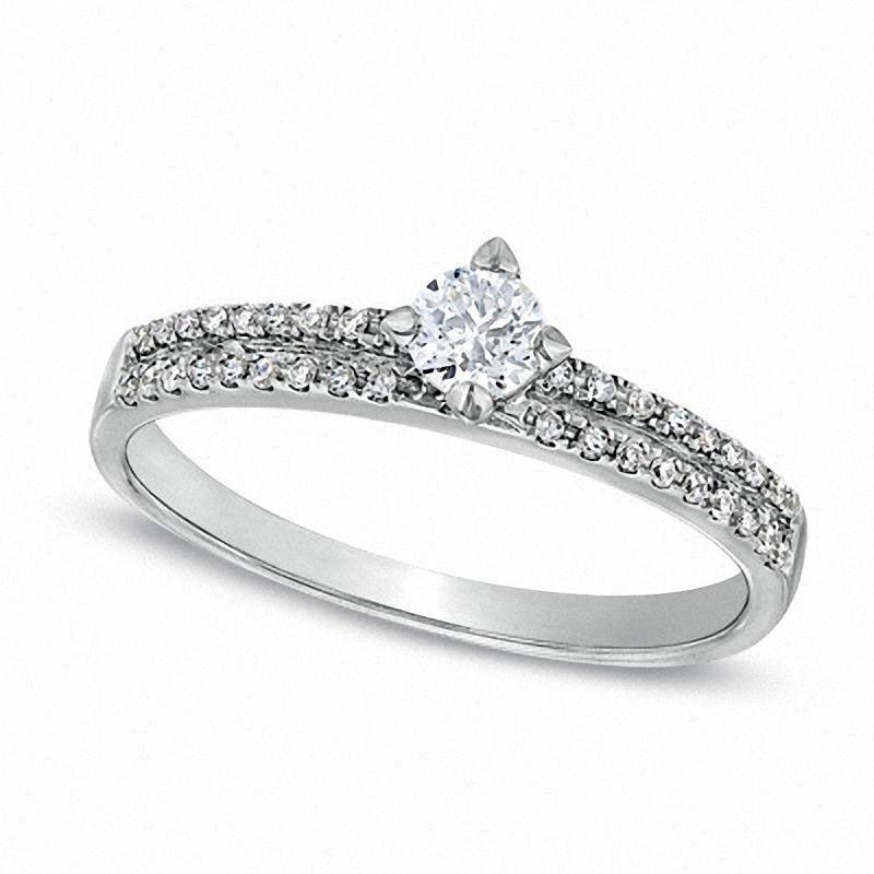 Image of ID 1 025 CT TW Natural Diamond Double Row Promise Ring in Sterling Silver