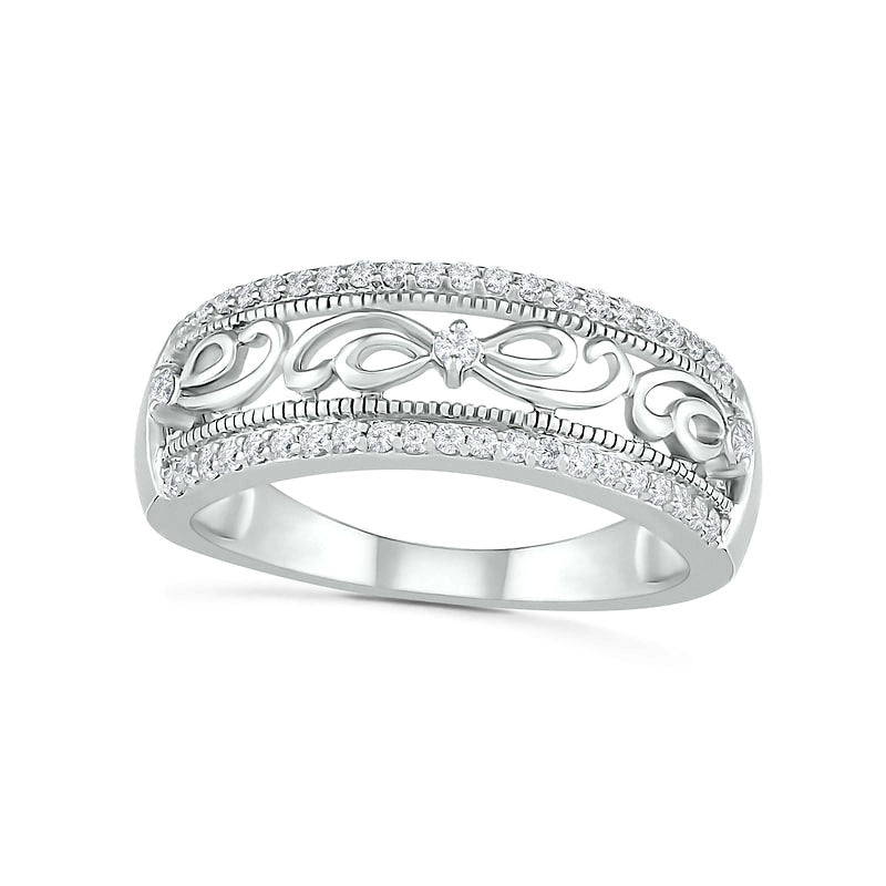 Image of ID 1 025 CT TW Natural Diamond Edge Antique Vintage-Style Ring in Solid 10K White Gold