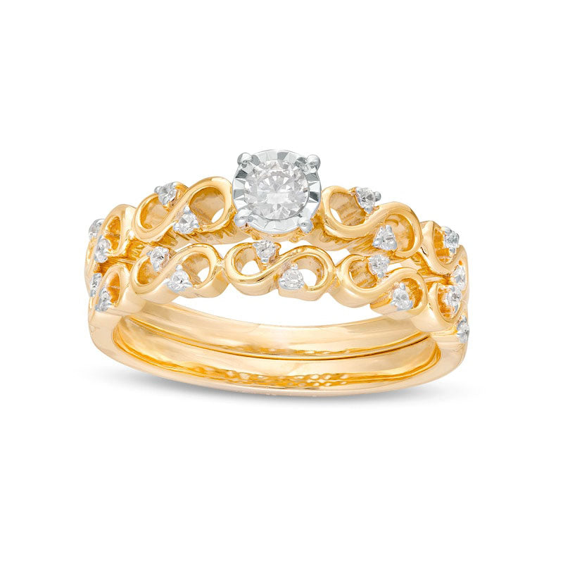 Image of ID 1 025 CT TW Natural Diamond Infinity Bridal Engagement Ring Set in Solid 10K Yellow Gold