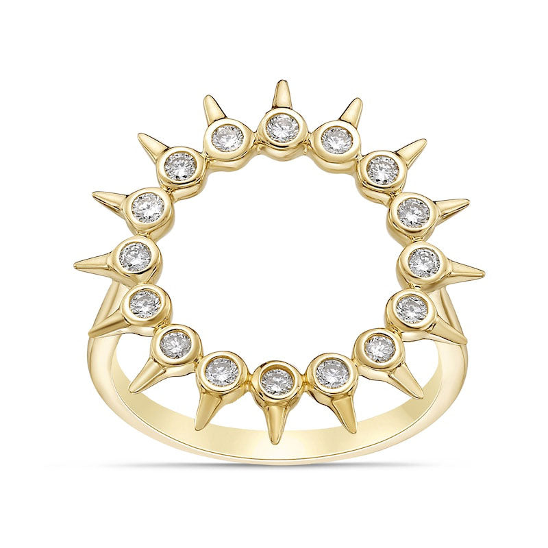 Image of ID 1 025 CT TW Natural Diamond Spikes Circle Ring in Solid 10K Yellow Gold