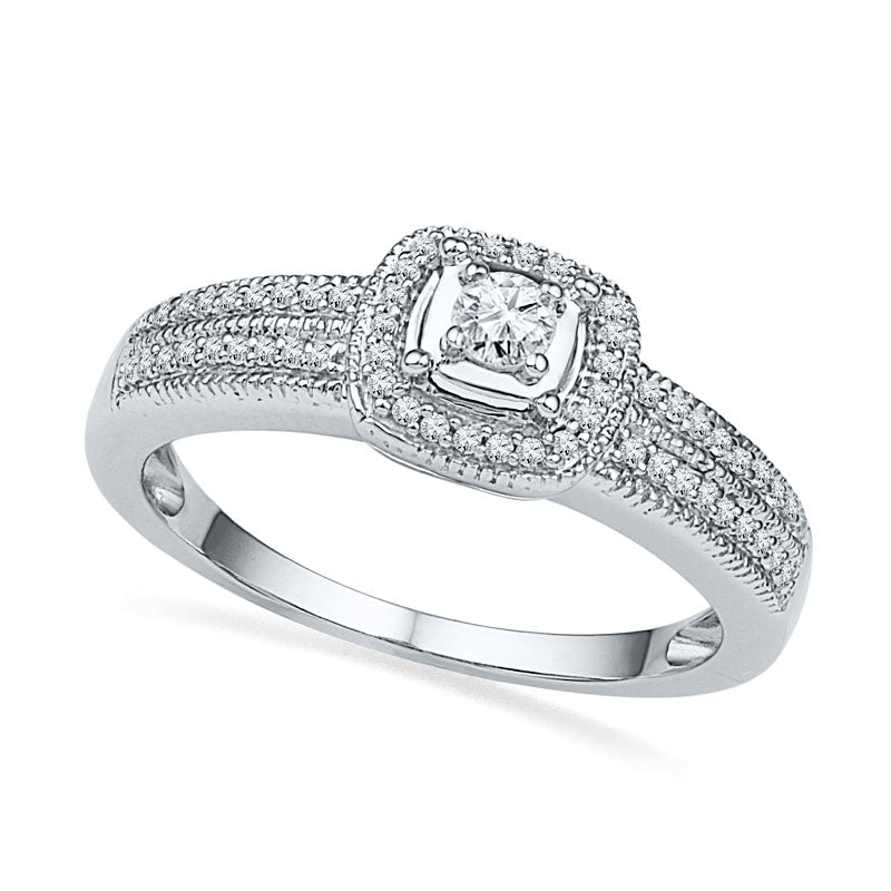 Image of ID 1 025 CT TW Natural Diamond Square Frame Promise Ring in Sterling Silver
