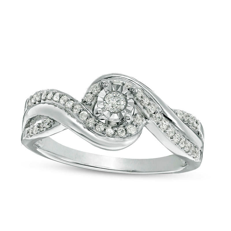 Image of ID 1 025 CT TW Natural Diamond Swirl Bypass Promise Ring in Sterling Silver