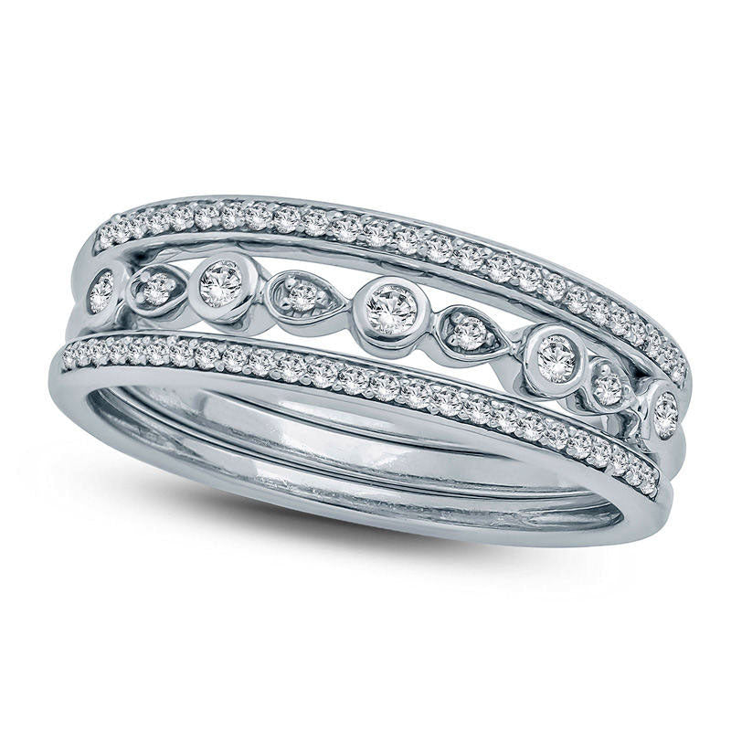Image of ID 1 025 CT TW Natural Diamond Three Piece Stackable Band Set in Solid 10K White Gold