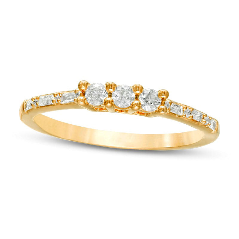 Image of ID 1 025 CT TW Natural Diamond Three Stone Promise Ring in Solid 10K Yellow Gold