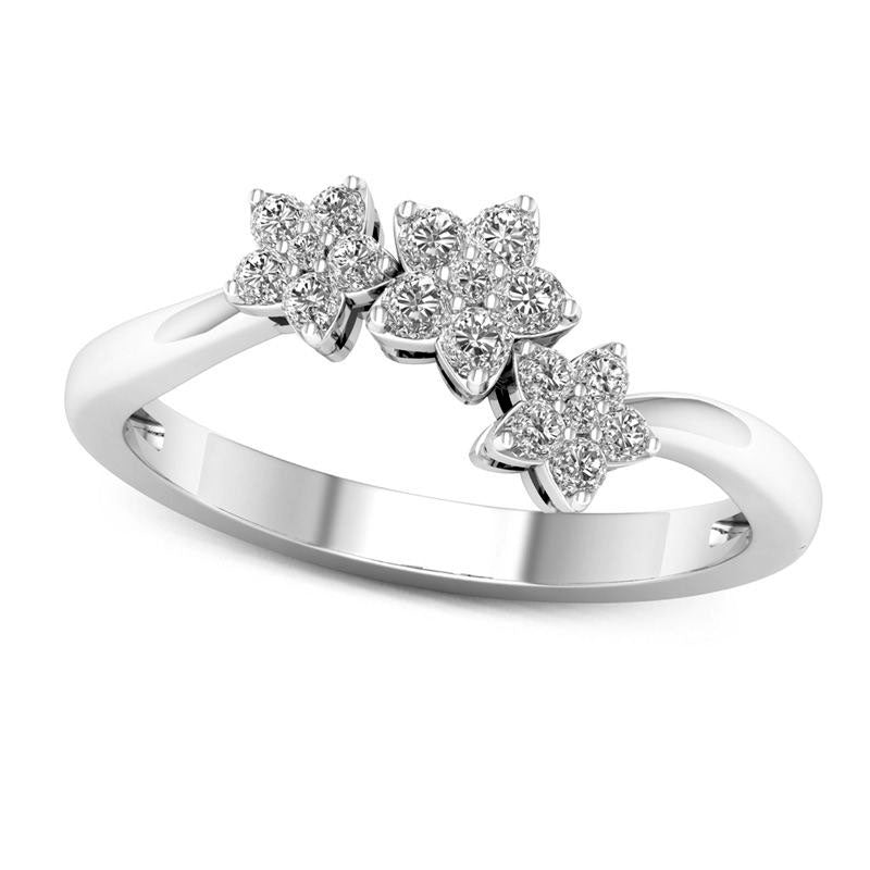 Image of ID 1 025 CT TW Natural Diamond Triple Star Ring in Solid 10K White Gold