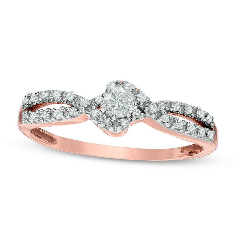 Image of ID 1 025 CT TW Natural Diamond Twist Shank Promise Ring in Solid 10K Rose Gold