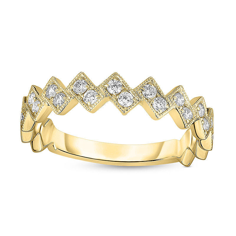 Image of ID 1 025 CT TW Natural Diamond Two-Stone Zig-Zag Antique Vintage-Style Stackable Band in Solid 10K Yellow Gold