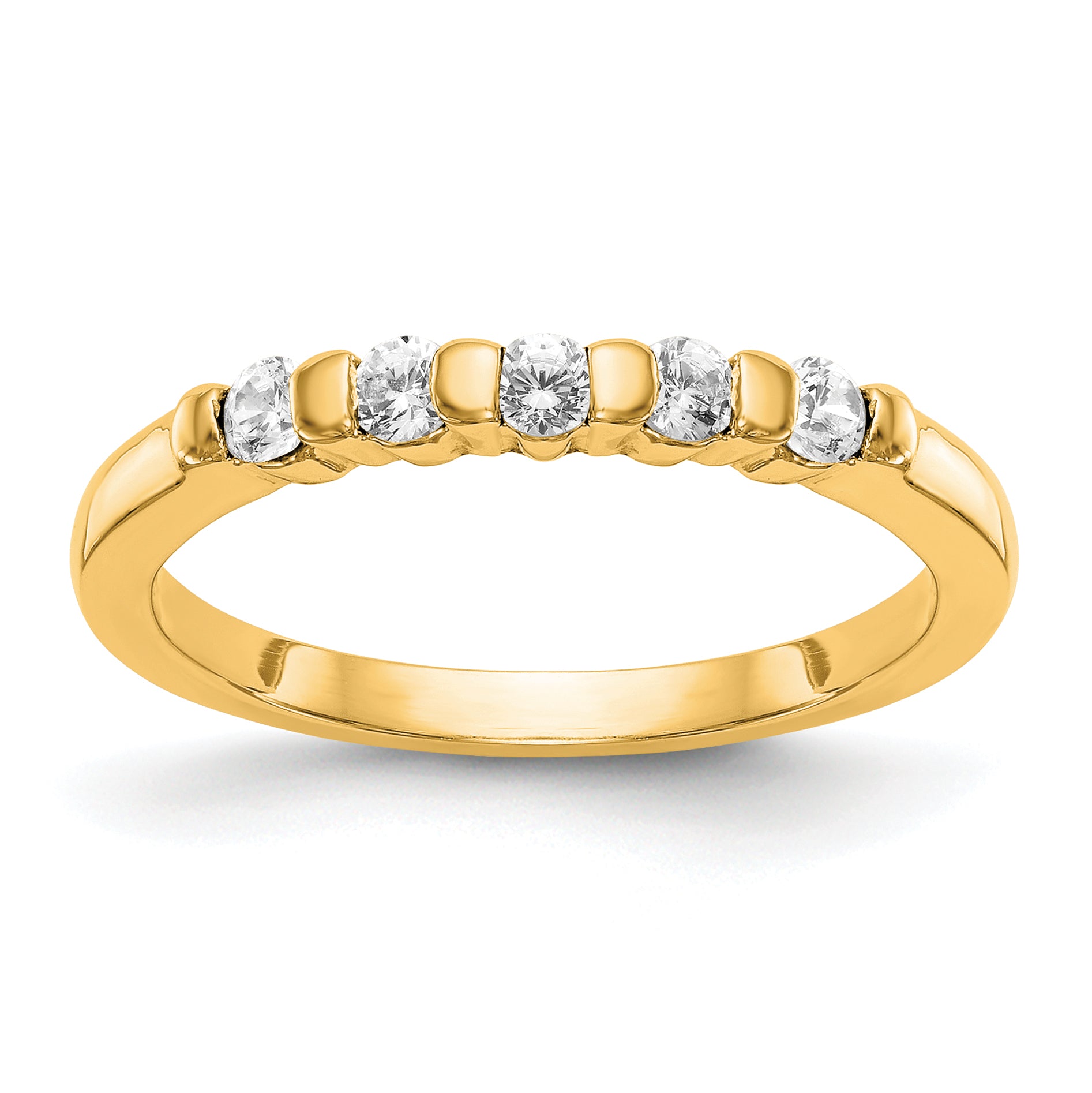 Image of ID 1 025ct CZ Solid Real 14K Yellow Gold 5-Stone Wedding Band Ring-Mtg Only