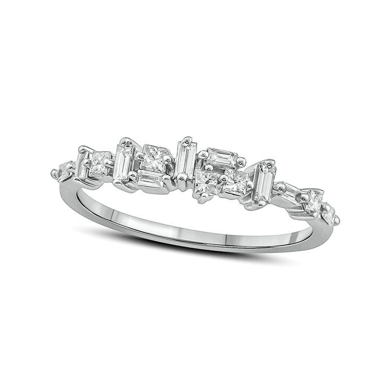 Image of ID 1 033 CT TW Baguette and Princess-Cut Natural Diamond Scatter Ring in Solid 10K White Gold