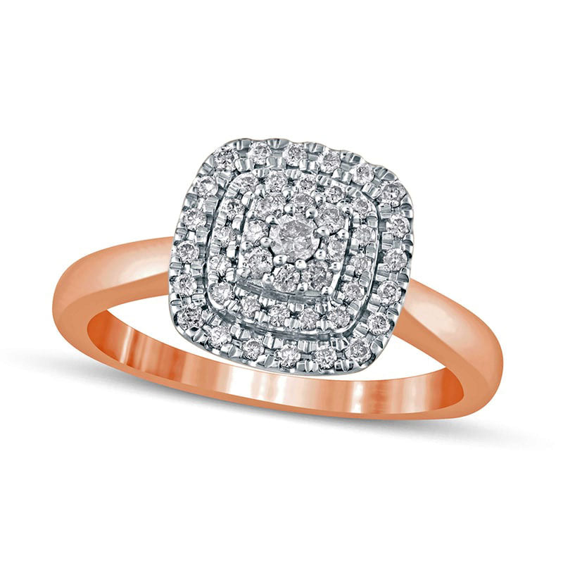 Image of ID 1 033 CT TW Composite Cushion-Shaped Natural Diamond Double Frame Engagement Ring in Solid 10K Rose Gold