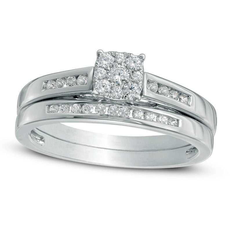 Image of ID 1 033 CT TW Composite Natural Diamond Bridal Engagement Ring Set in Solid 10K White Gold