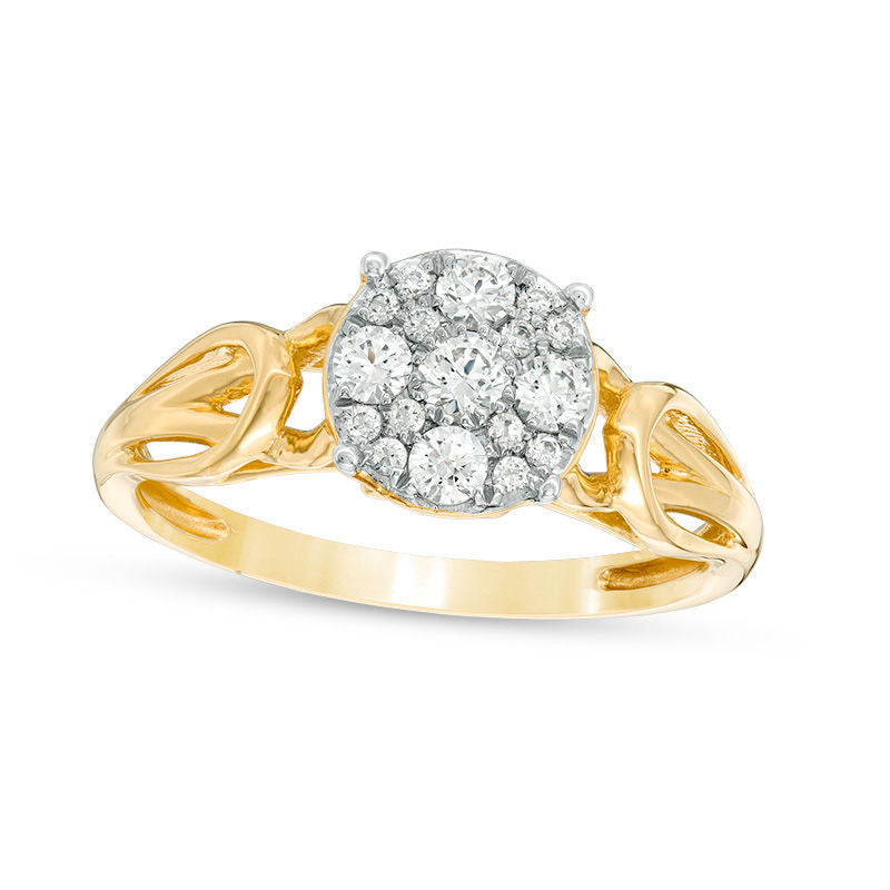 Image of ID 1 033 CT TW Composite Natural Diamond Loop Shank Engagement Ring in Solid 10K Yellow Gold
