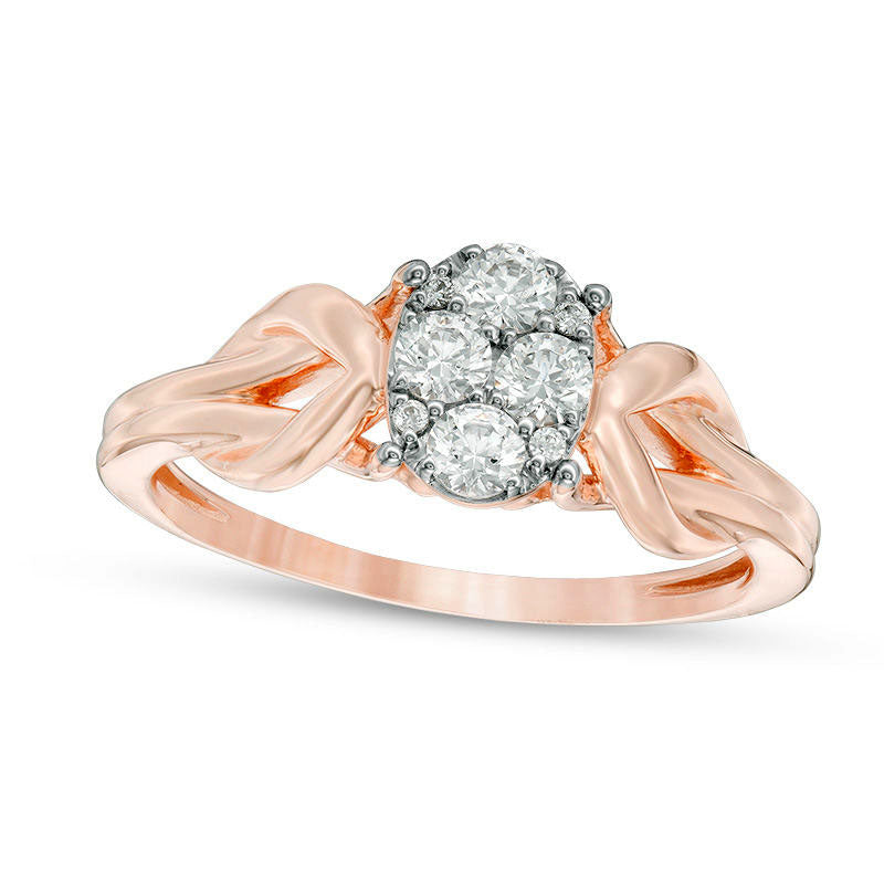 Image of ID 1 033 CT TW Composite Natural Diamond Oval-Shaped Knot-Sides Engagement Ring in Solid 10K Rose Gold
