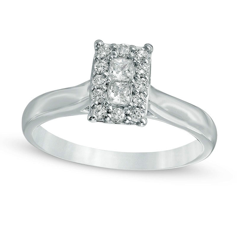 Image of ID 1 033 CT TW Composite Natural Diamond Rectangular Frame Engagement Ring in Solid 10K White Gold