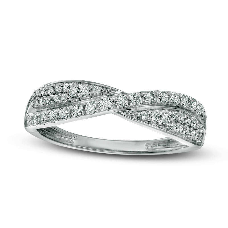 Image of ID 1 033 CT TW Natural Diamond Crossover Wedding Band in Solid 10K White Gold