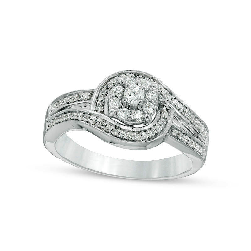 Image of ID 1 033 CT TW Natural Diamond Frame Bypass Engagement Ring in Solid 10K White Gold