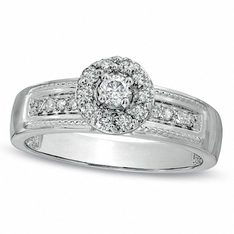 Image of ID 1 033 CT TW Natural Diamond Halo Framed Engagement Ring in Solid 10K White Gold