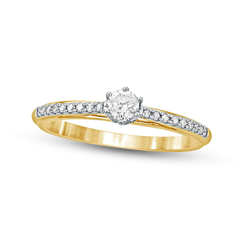 Image of ID 1 033 CT TW Natural Diamond Hidden Halo Cathedral Engagement Ring in Solid 10K Yellow Gold (I/I2)