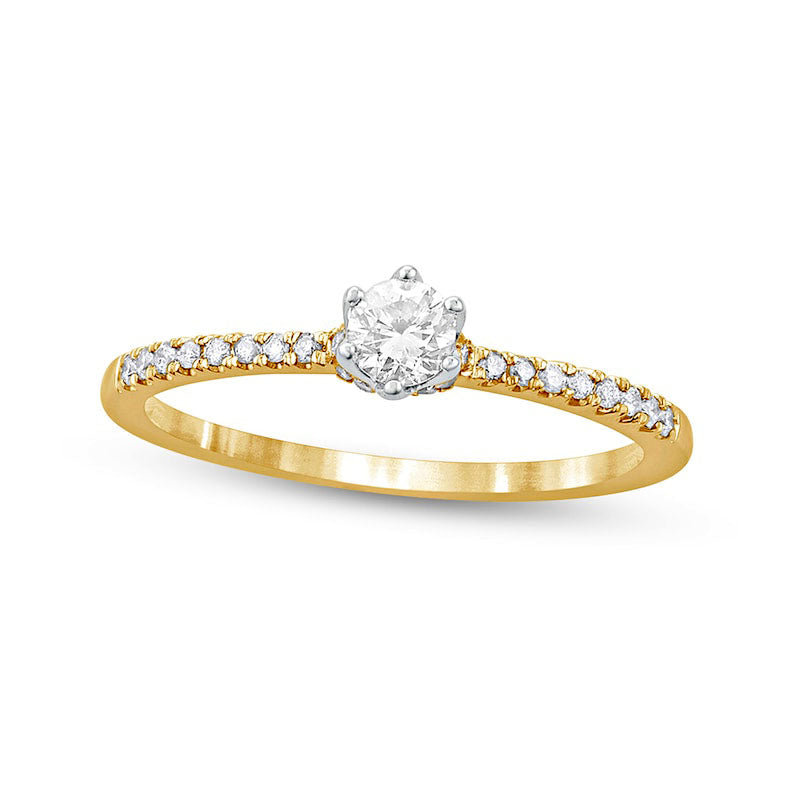Image of ID 1 033 CT TW Natural Diamond Hidden Halo Engagement Ring in Solid 10K Yellow Gold (I/I2)