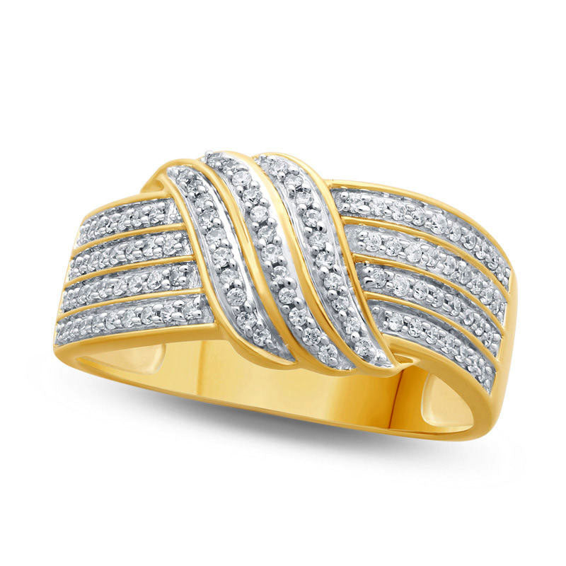 Image of ID 1 033 CT TW Natural Diamond Multi-Row Crossover Ring in Solid 10K Yellow Gold