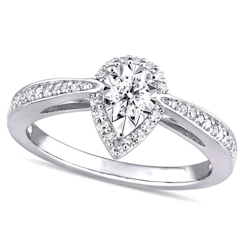 Image of ID 1 033 CT TW Natural Diamond Pear-Shaped Frame Engagement Ring in Sterling Silver