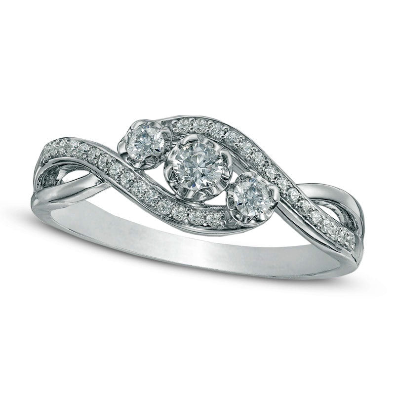 Image of ID 1 033 CT TW Natural Diamond Three Stone Bypass Ring in Solid 10K White Gold