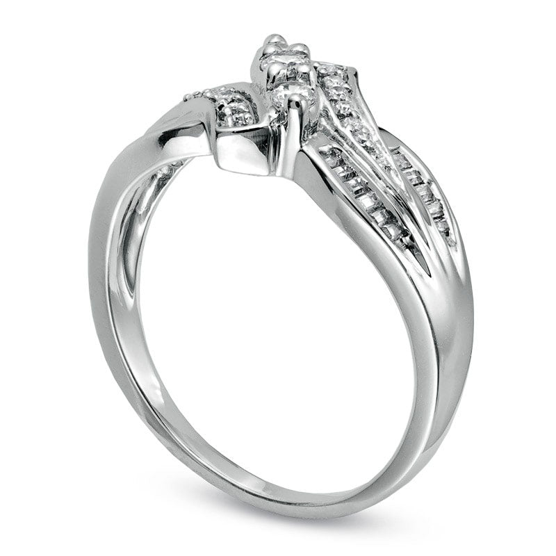 Image of ID 1 033 CT TW Natural Diamond Three Stone Swirl Bypass Ring in Solid 10K White Gold