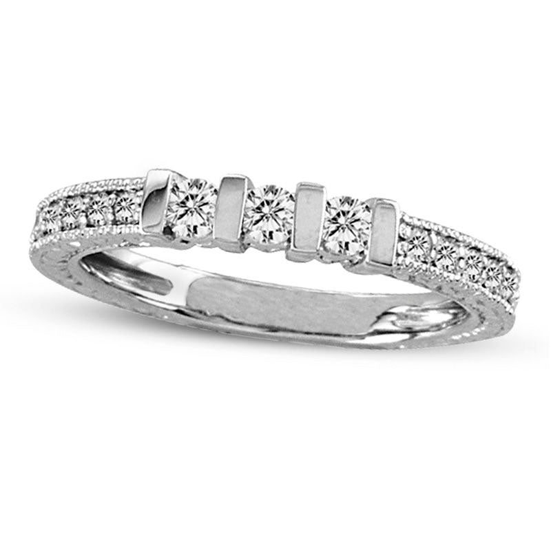 Image of ID 1 033 CT TW Natural Diamond Three Stone Wedding Band in Solid 14K White Gold (I/SI2)