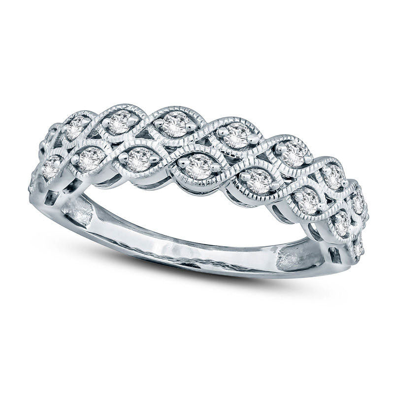 Image of ID 1 033 CT TW Natural Diamond Twist Double Row Antique Vintage-Style Anniversary Band in Sterling Silver
