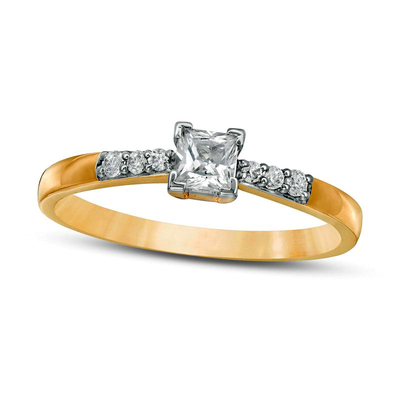 Image of ID 1 033 CT TW Princess-Cut Natural Diamond Engagement Ring in Solid 10K Yellow Gold