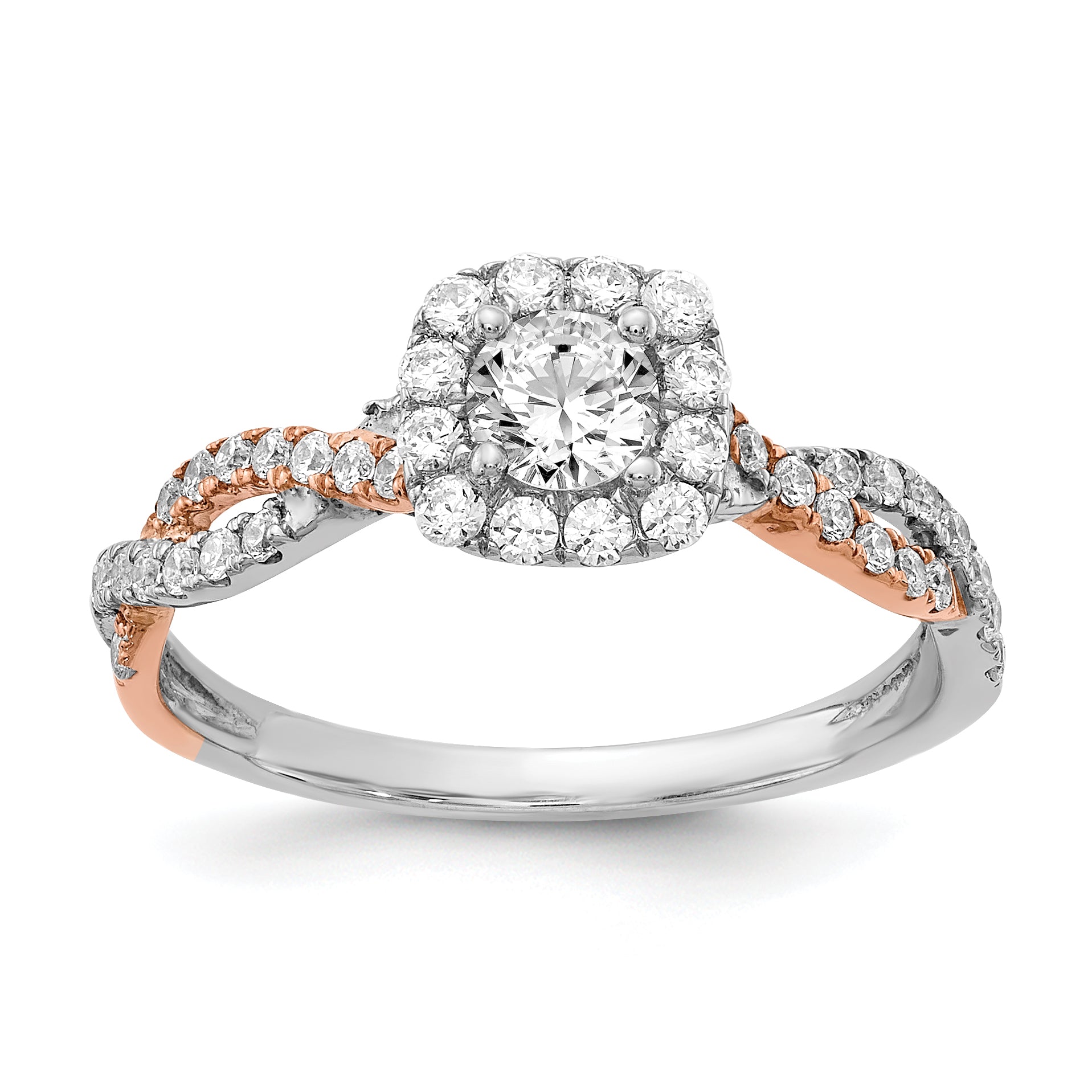 Image of ID 1 033ct CZ Solid Real 14k White & Rose Gold Engagement Ring