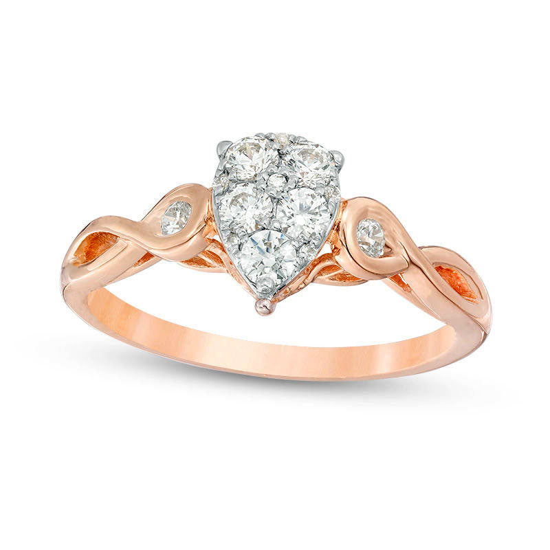Image of ID 1 038 CT TW Composite Natural Diamond Pear-Shaped Twist Engagement Ring in Solid 10K Rose Gold