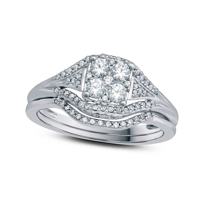 Image of ID 1 038 CT TW Composite Natural Diamond Square Bridal Engagement Ring Set in Solid 10K White Gold