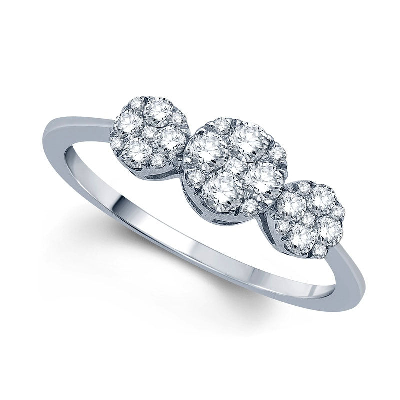 Image of ID 1 038 CT TW Composite Natural Diamond Three Stone Ring in Solid 10K White Gold