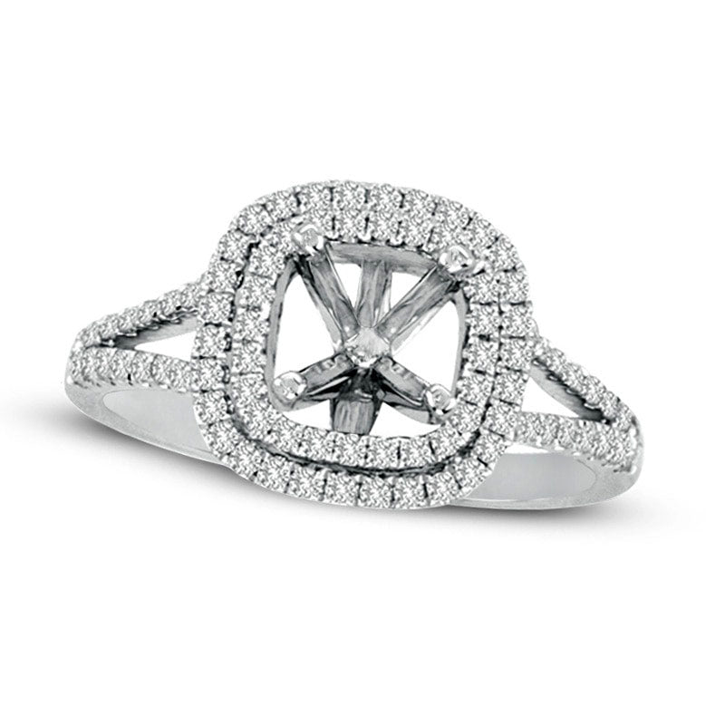 Image of ID 1 038 CT TW Natural Diamond Double Square Frame Semi-Mount in Solid 14K White Gold