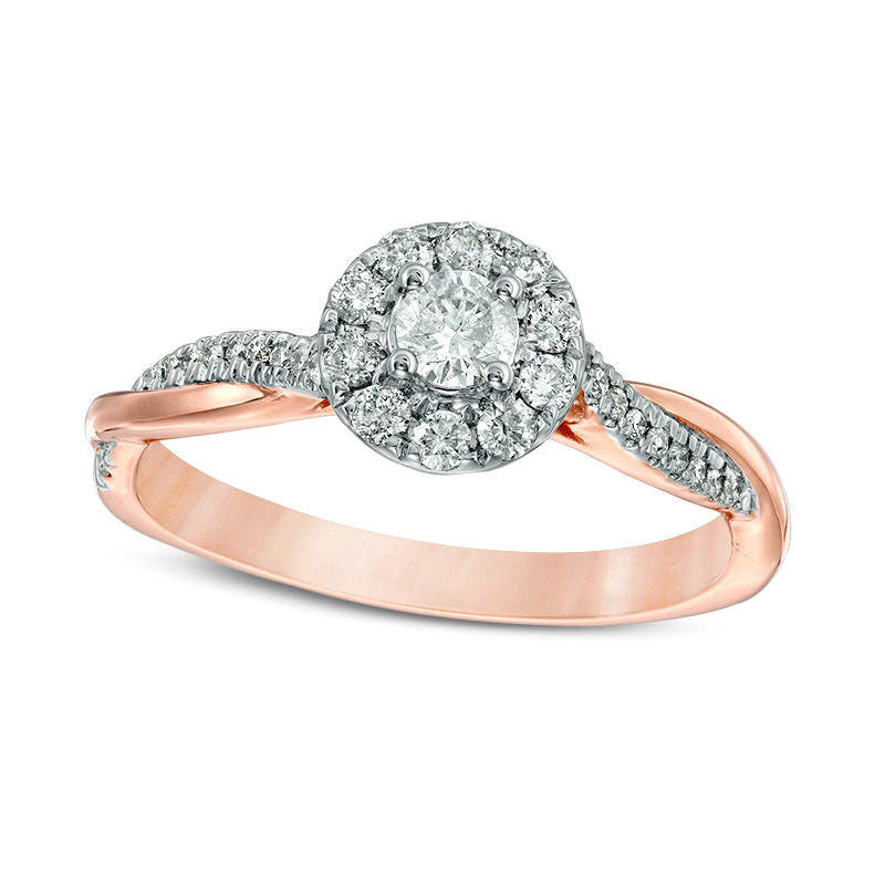 Image of ID 1 038 CT TW Natural Diamond Frame Twist Engagement Ring in Solid 10K Rose Gold