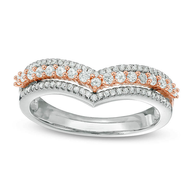 Image of ID 1 038 CT TW Natural Diamond Triple Row Chevron Band in Solid 10K Two-Tone Gold