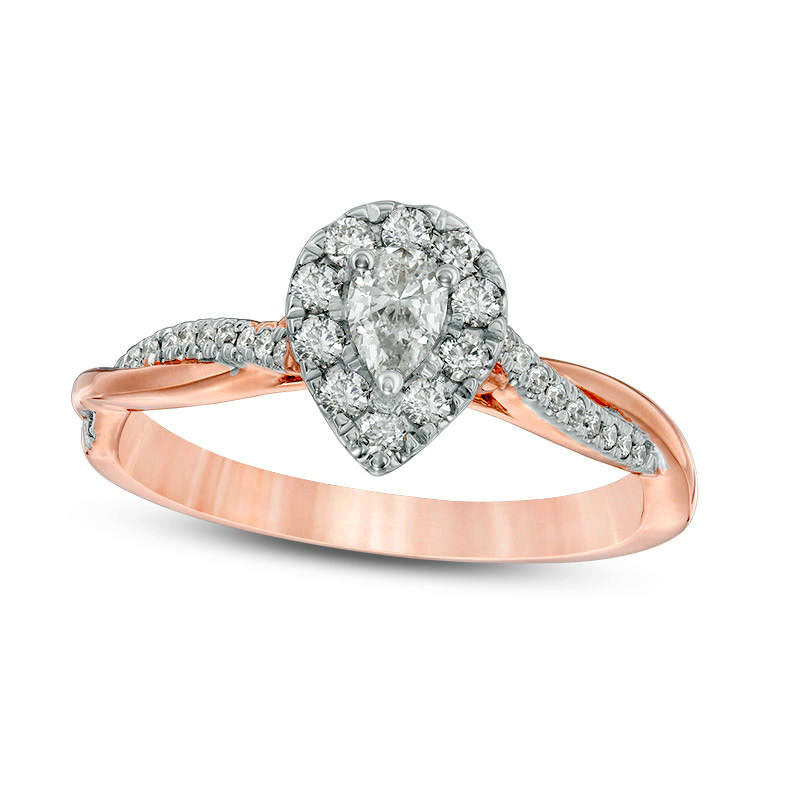 Image of ID 1 038 CT TW Pear-Shaped Natural Diamond Frame Twist Engagement in Solid 10K Rose Gold