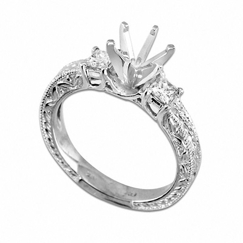 Image of ID 1 038 CT TW Princess-Cut Natural Diamond Semi-Mount in Solid 14K White Gold