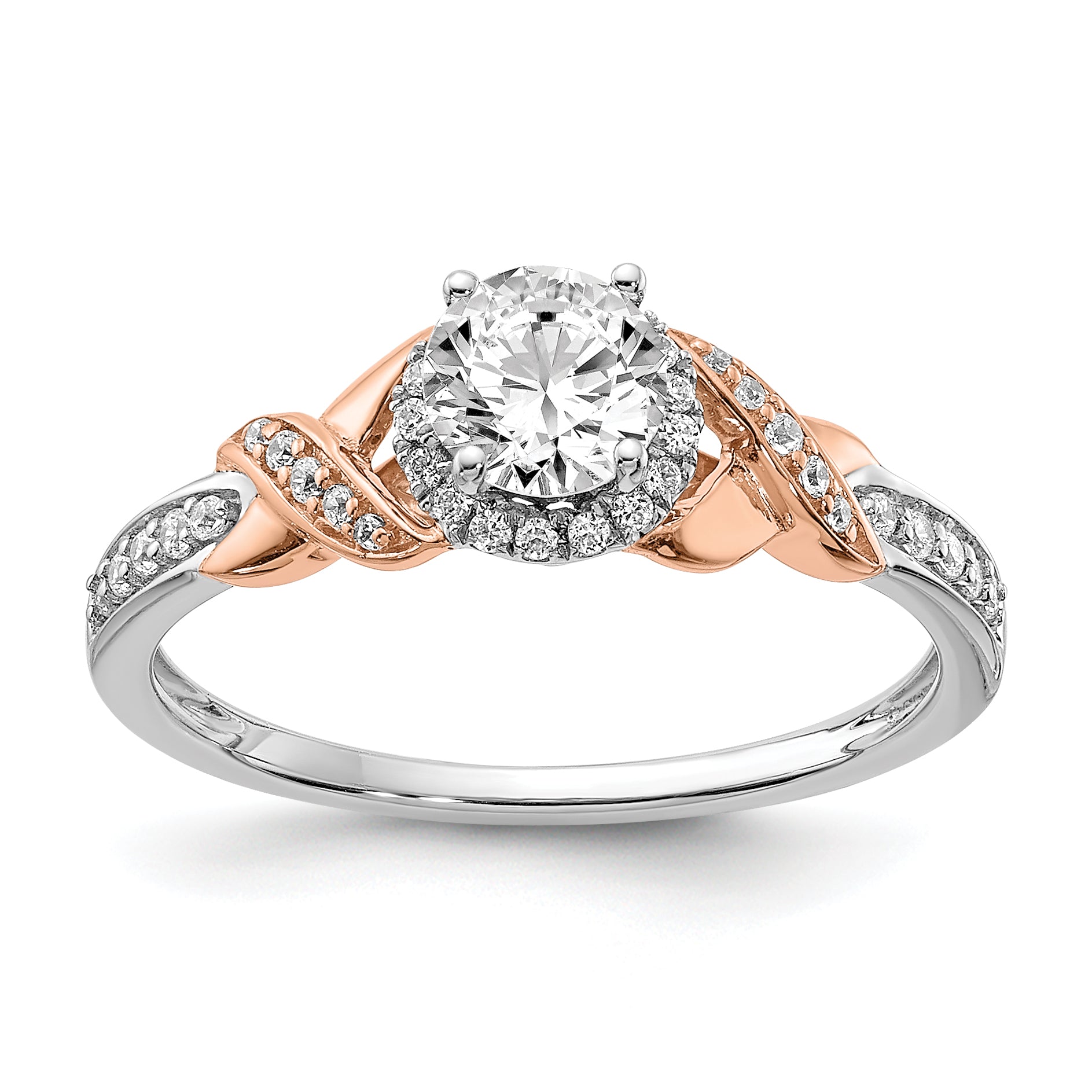 Image of ID 1 045ct CZ Solid Real 14k White & Rose Gold Engagement Ring