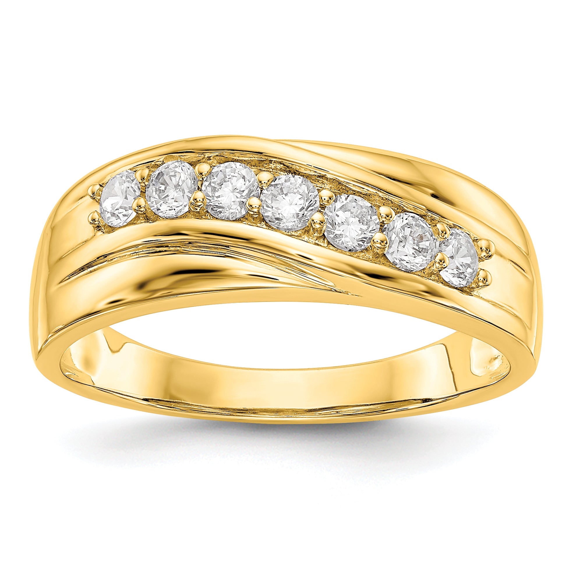 Image of ID 1 049ct CZ Solid Real 14K Yellow Gold Men's Wedding Band Ring