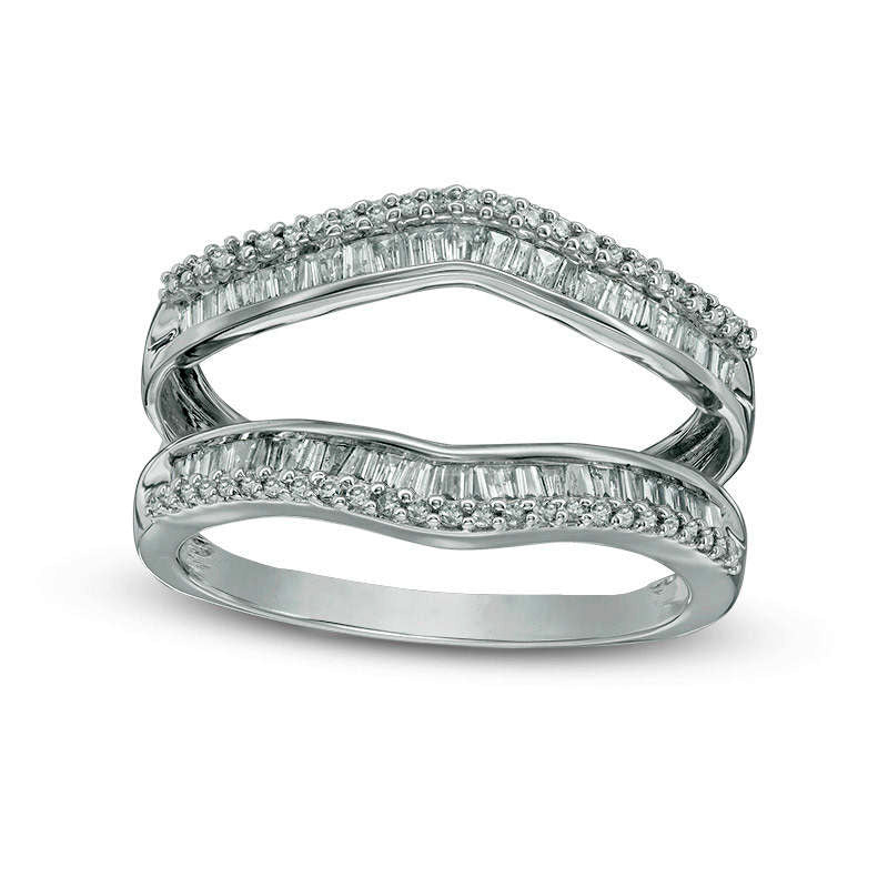 Image of ID 1 050 CT TW Baguette and Round Natural Clarity Enhanced Diamond Solitaire Enhancer in Solid 14K White Gold