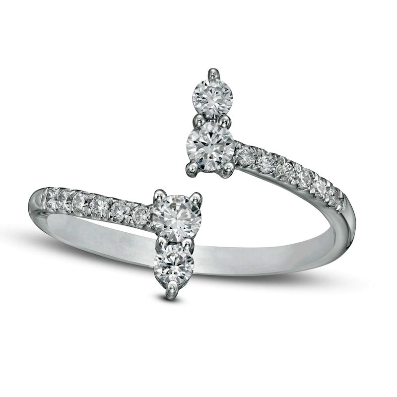 Image of ID 1 050 CT TW Certified Lab-Created Diamond Bypass Ring in Solid 14K White Gold (F/SI2)