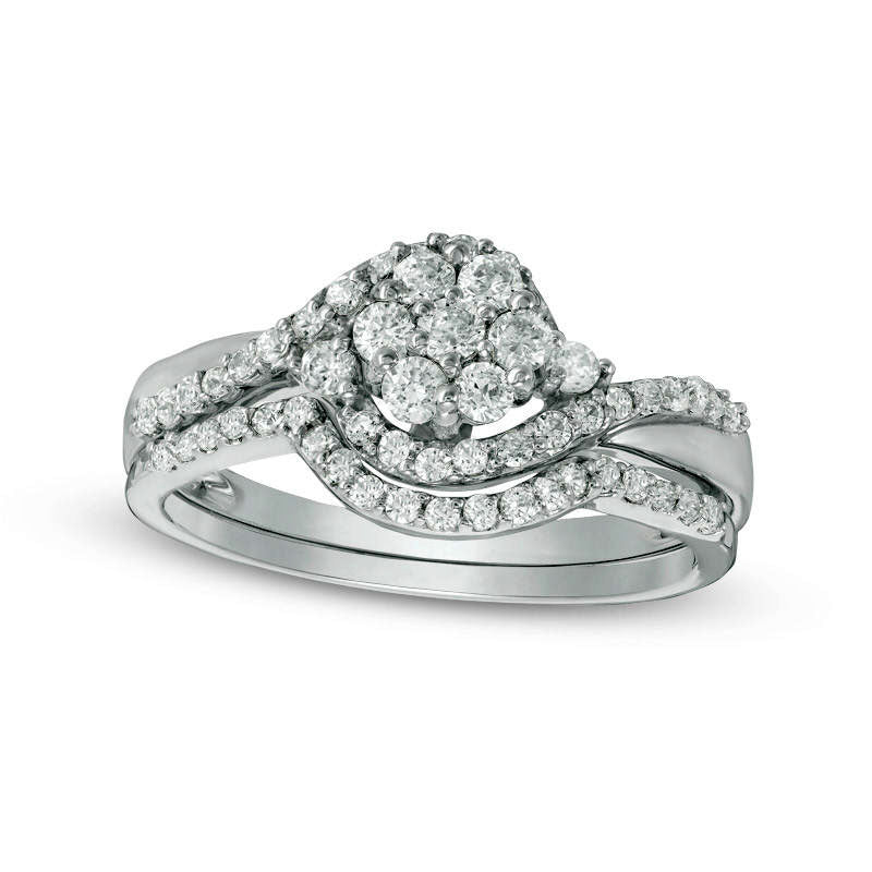 Image of ID 1 050 CT TW Composite Natural Diamond Bypass Frame Bridal Engagement Ring Set in Solid 10K White Gold