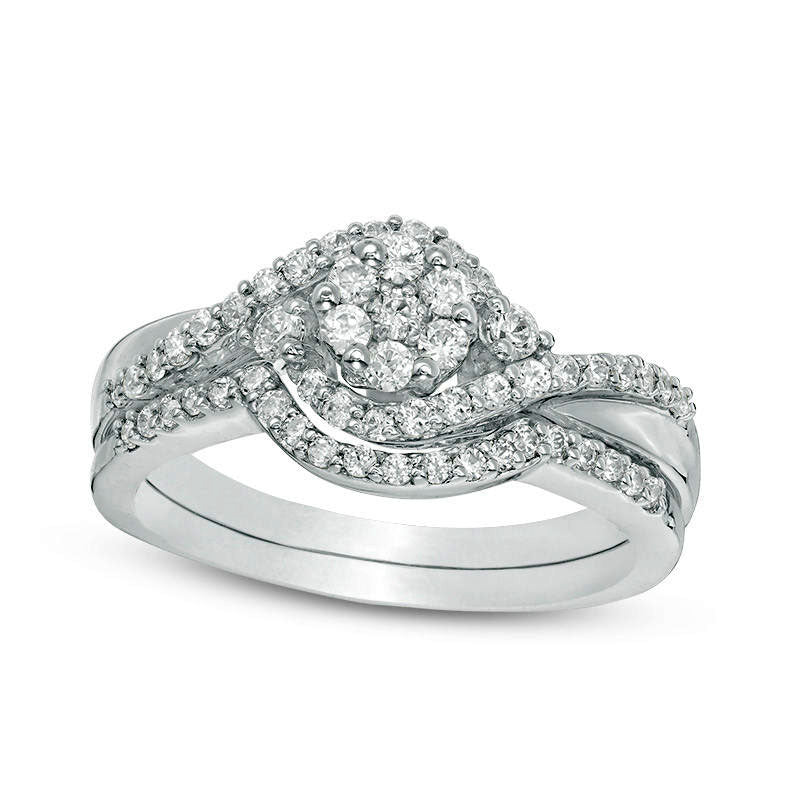 Image of ID 1 050 CT TW Composite Natural Diamond Bypass Swirl Bridal Engagement Ring Set in Solid 10K White Gold
