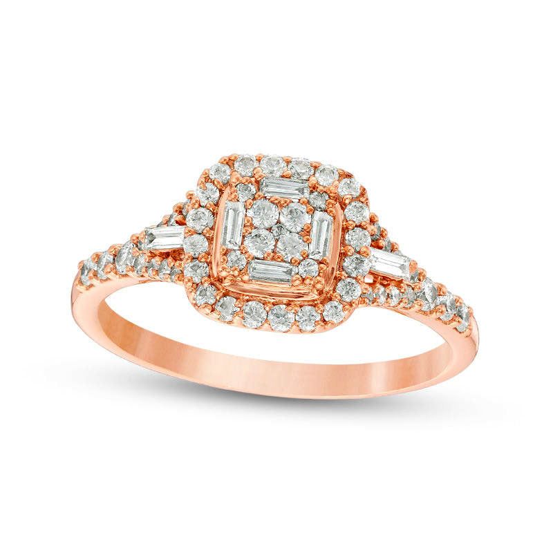 Image of ID 1 050 CT TW Composite Natural Diamond Double Cushion Frame Engagement Ring in Solid 10K Rose Gold