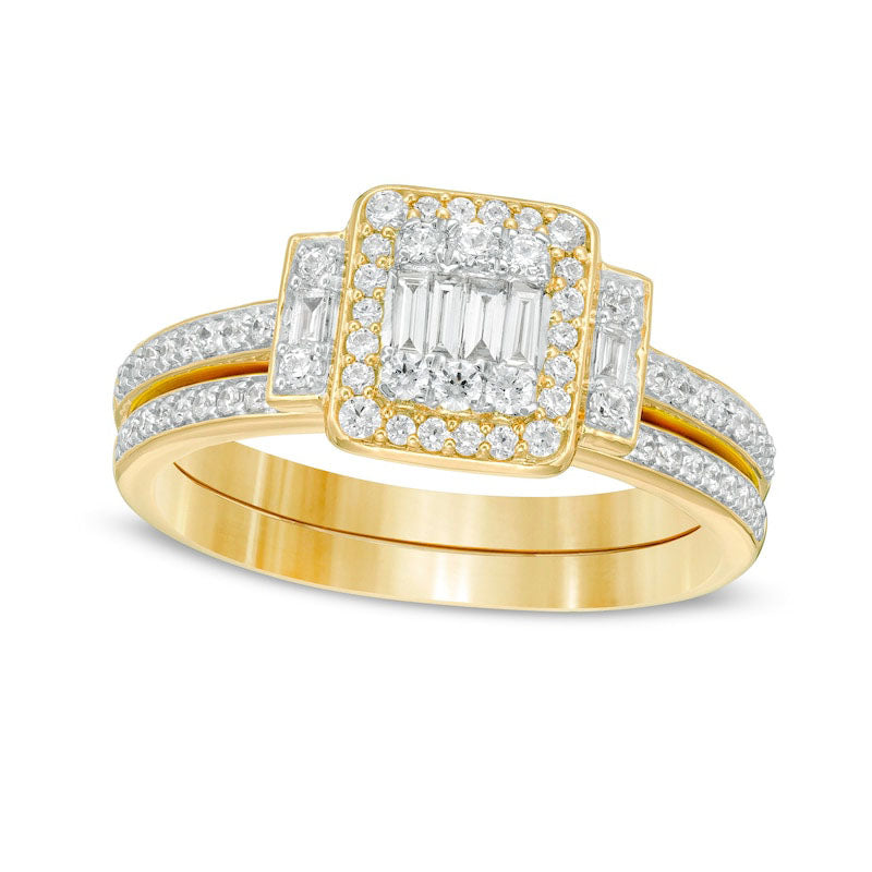 Image of ID 1 050 CT TW Composite Natural Diamond Frame Collar Bridal Engagement Ring Set in Solid 10K Yellow Gold