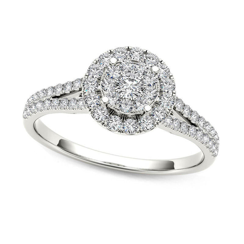 Image of ID 1 050 CT TW Composite Natural Diamond Frame Engagement Ring in Solid 14K White Gold