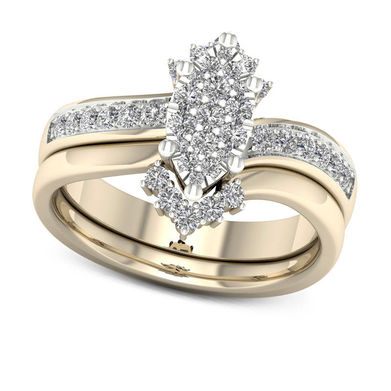Image of ID 1 050 CT TW Composite Natural Diamond Marquise Bridal Engagement Ring Set in Solid 14K Gold