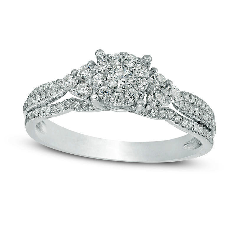 Image of ID 1 050 CT TW Composite Natural Diamond with Tri-Sides Engagement Ring in Solid 14K White Gold